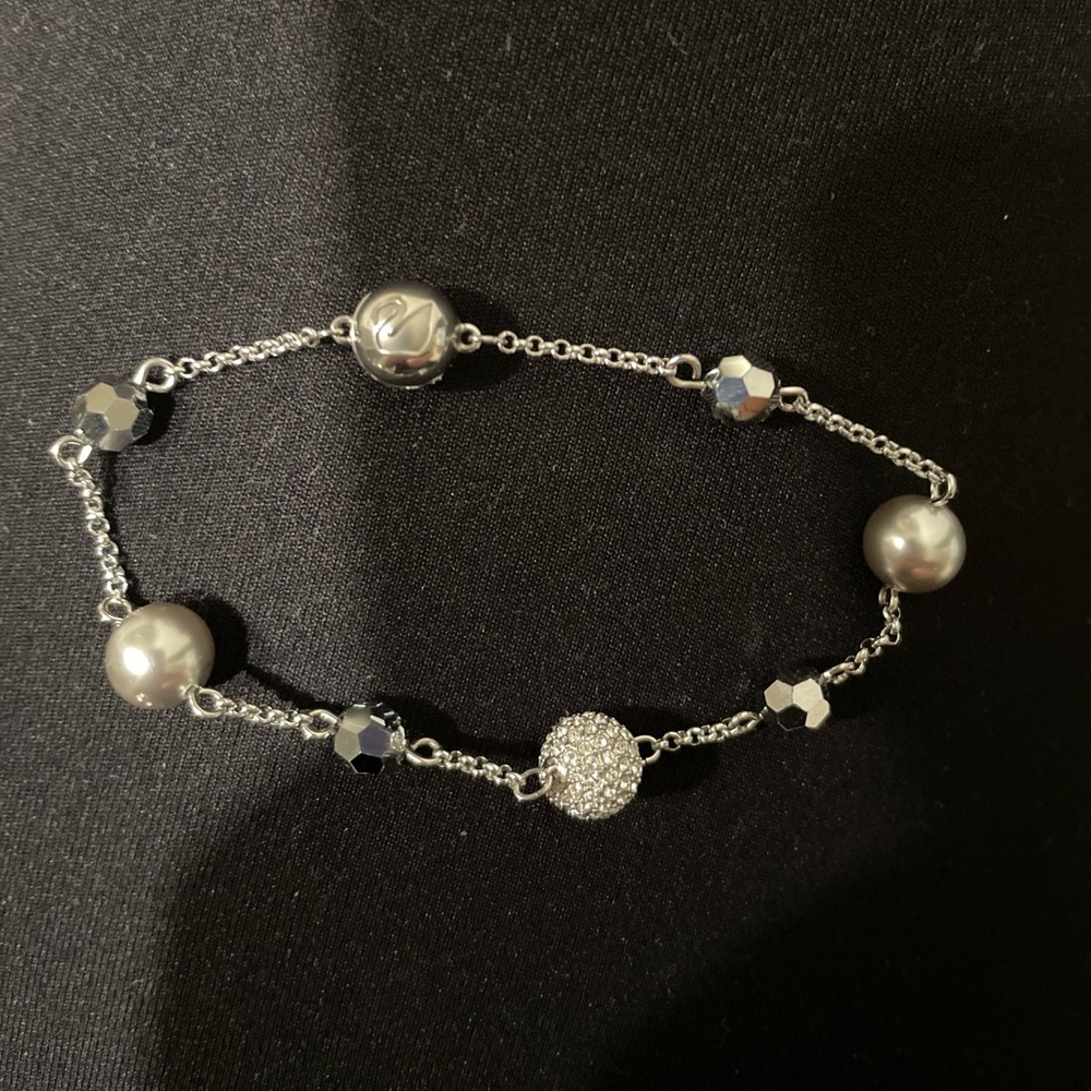 Swarovski Silver-Tone Crystal & Pearl Bead Bracelet – With Box